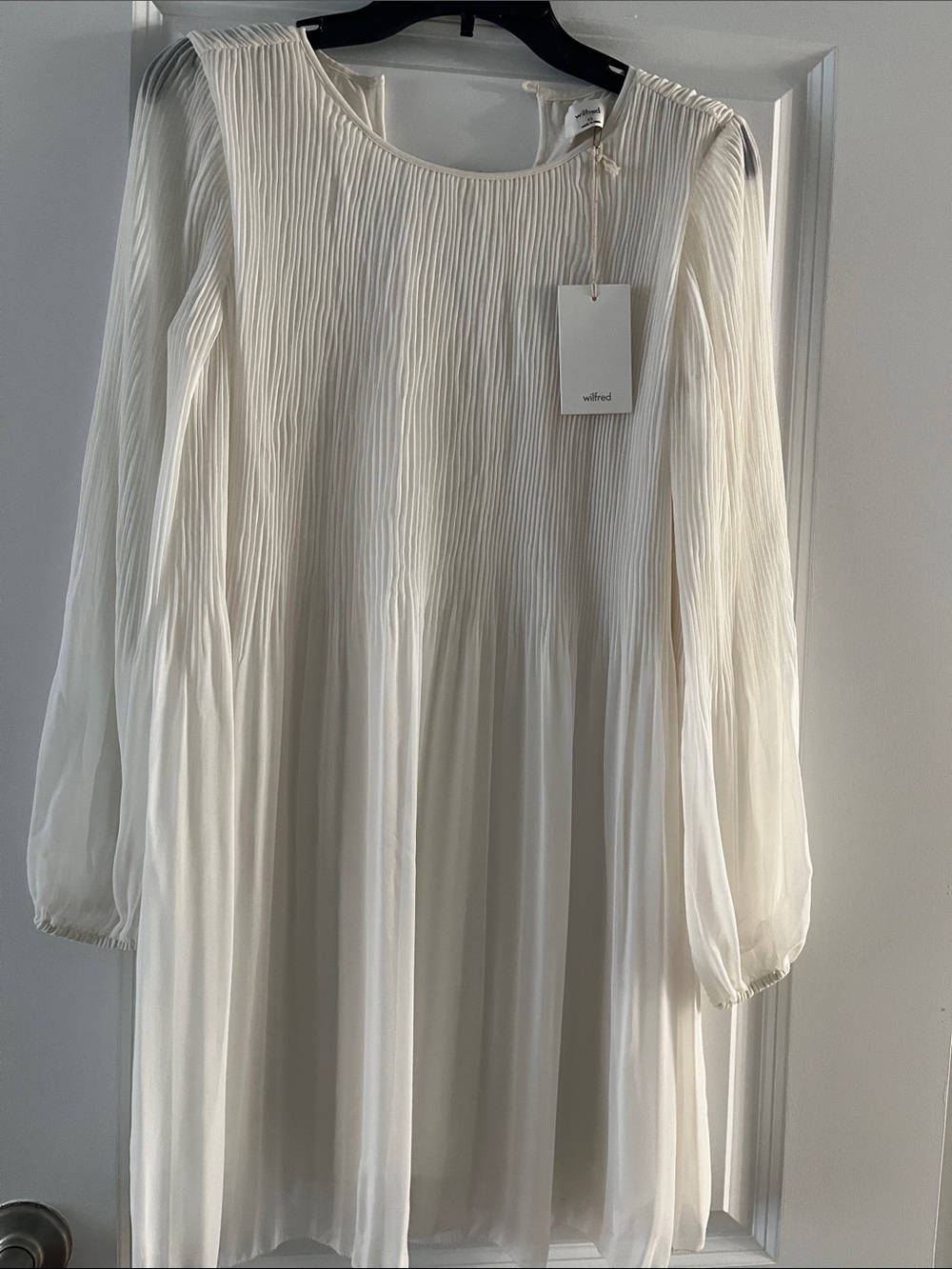 Aritzia Cream Pleated Long-Sleeve Mini Dress